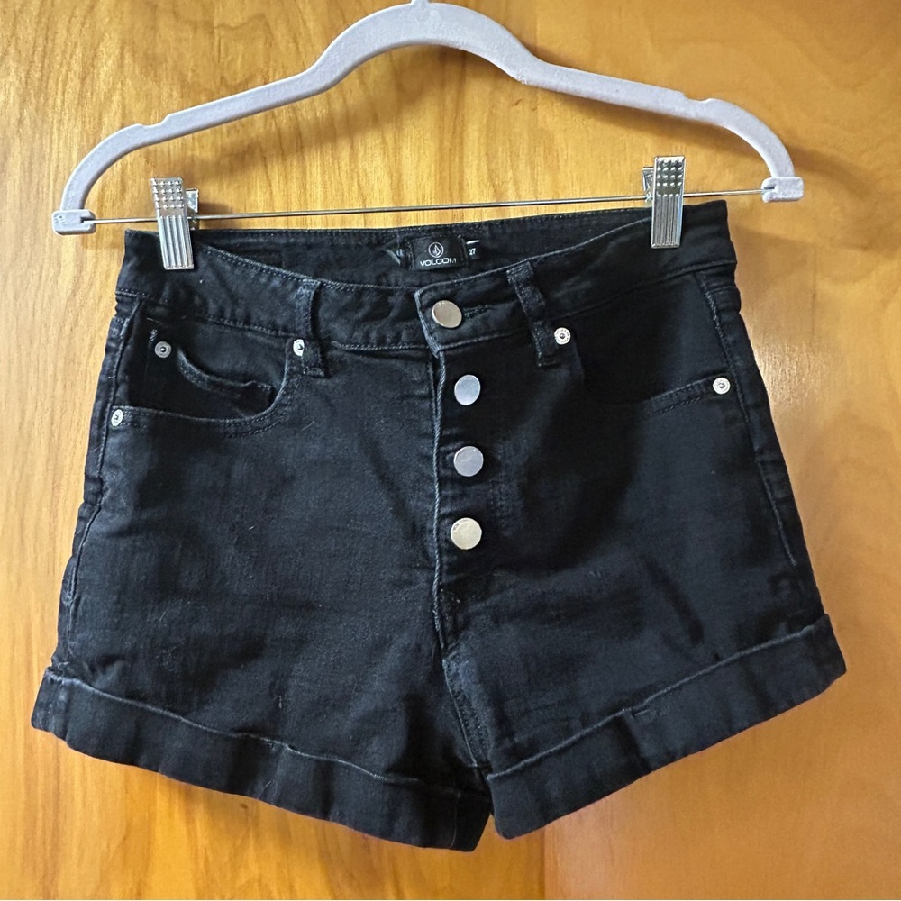 Volcom Black Button-Up Jean Shorts
